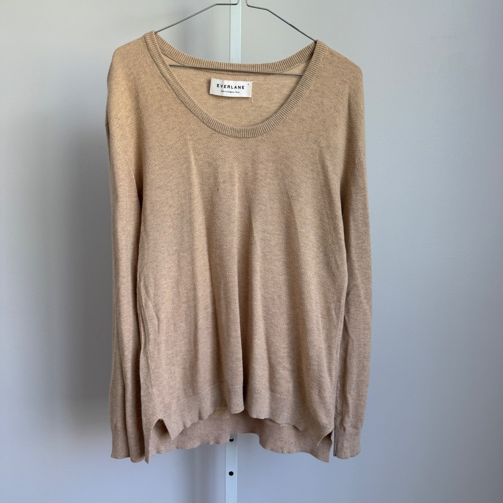 Everlane Cashmere Academia Clean Coastal Minimalist Pullover Sweater M Tan